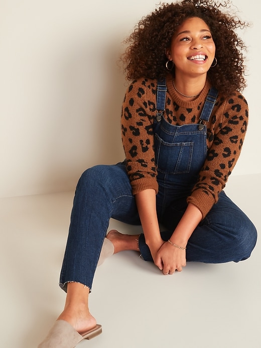 Image number 3 showing, Straight Dark-Wash Jean Overalls for Women