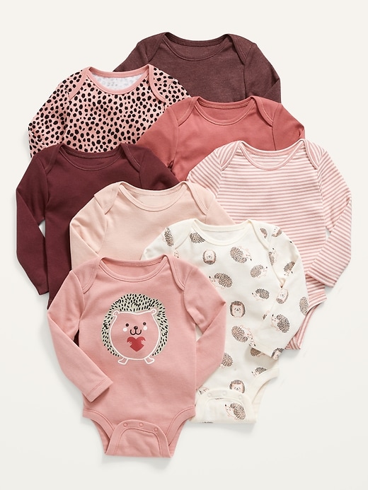 View large product image 1 of 2. Unisex 8-Pack Long-Sleeve Bodysuit for Baby