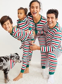 View large product image 4 of 4. Gender-Neutral Snug-Fit Matching Striped One-Piece Pajamas for Kids