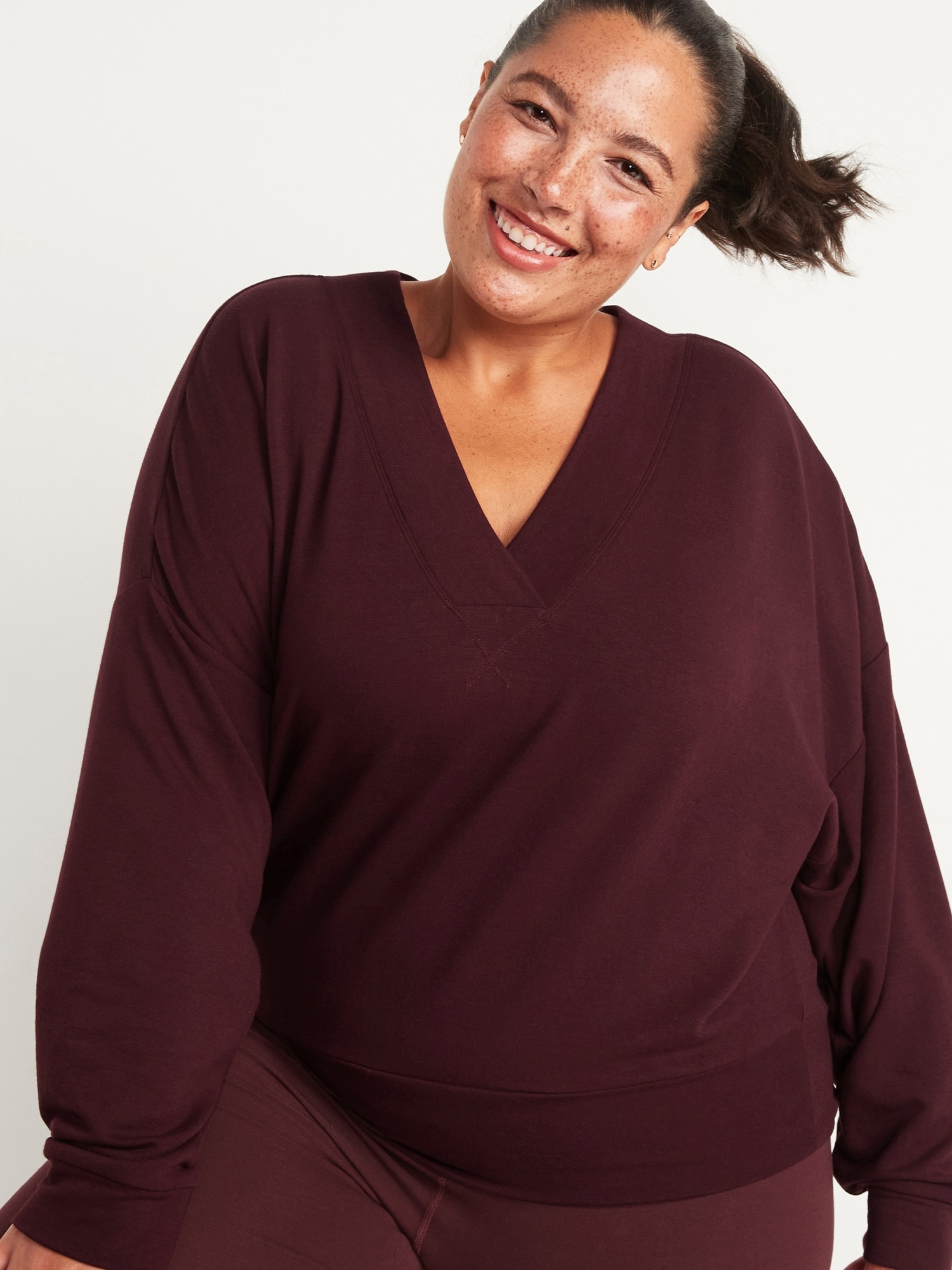 Loose Cozy Knit V Neck Sweatshirt for Women Old Navy