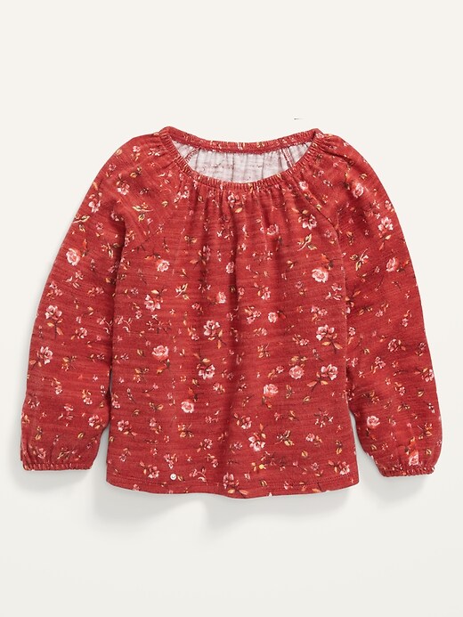 View large product image 1 of 2. Long-Sleeve Plush-Knit Floral Top for Toddler Girls
