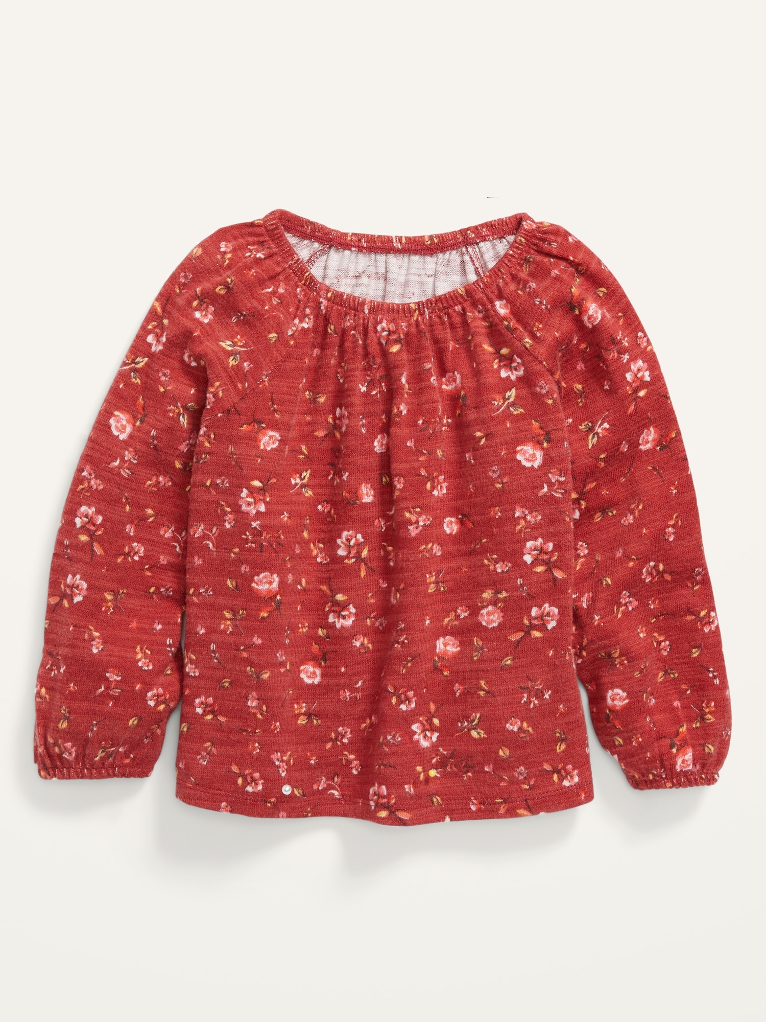 Long-Sleeve Plush-Knit Floral Top for Toddler Girls