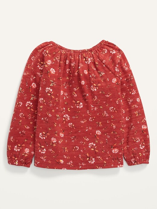 View large product image 2 of 2. Long-Sleeve Plush-Knit Floral Top for Toddler Girls