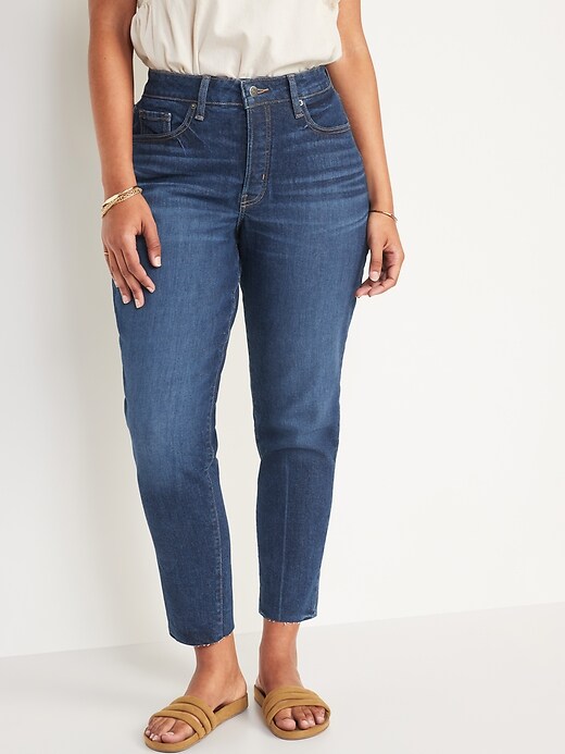 Image number 1 showing, Curvy High-Waisted Button-Fly O.G. Straight Cut-Off Jeans for Women