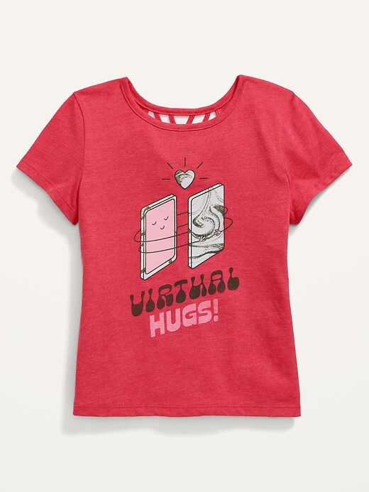 Short-Sleeve Graphic Lattice-Back T-Shirt for Girls