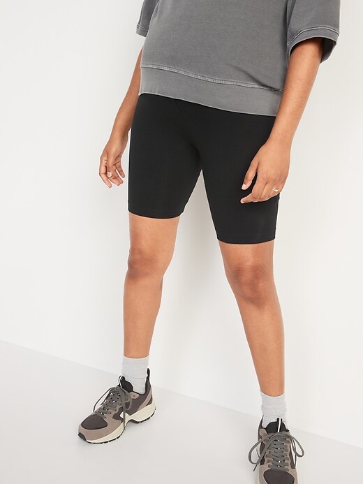 Image number 1 showing, Maternity High-Waisted Side-Pocket Biker Shorts -- 9-inch inseam