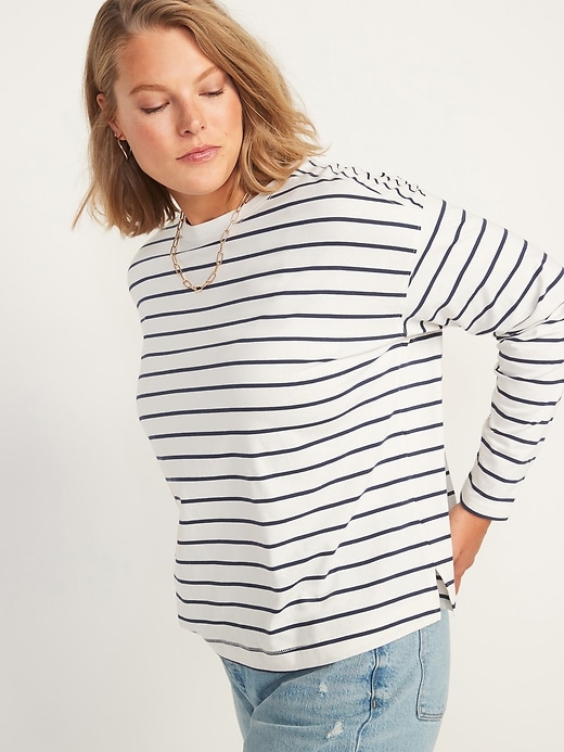 Oldnavy Long-Sleeve Vintage Loose Striped Easy T-Shirt for Women