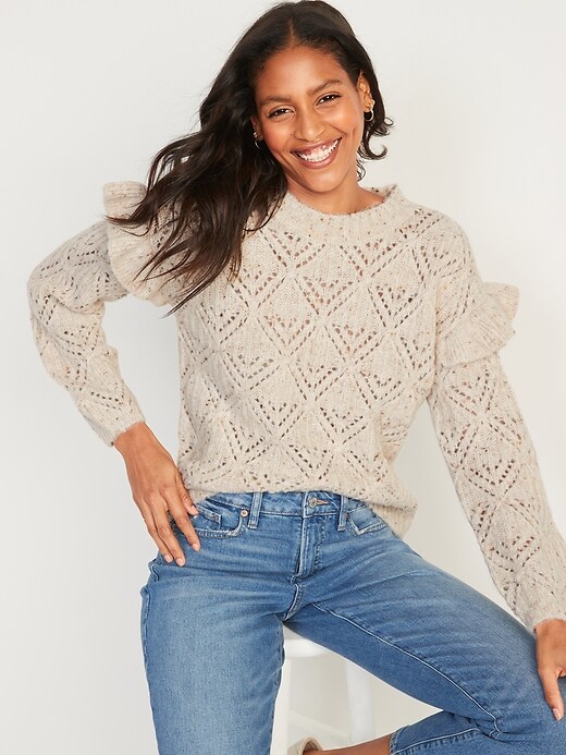 Old Navy Pointelle Ruffle-Sleeve Sweater for Women. 1