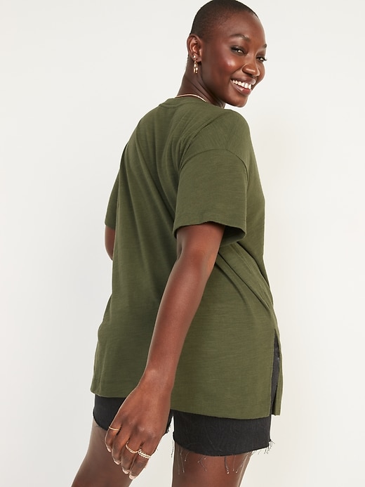 Image number 2 showing, Short-Sleeve Oversized Slub-Knit Tunic T-Shirt for Women