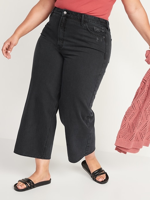 Image number 7 showing, Extra High-Waisted Cropped Wide-Leg Black Jeans for Women