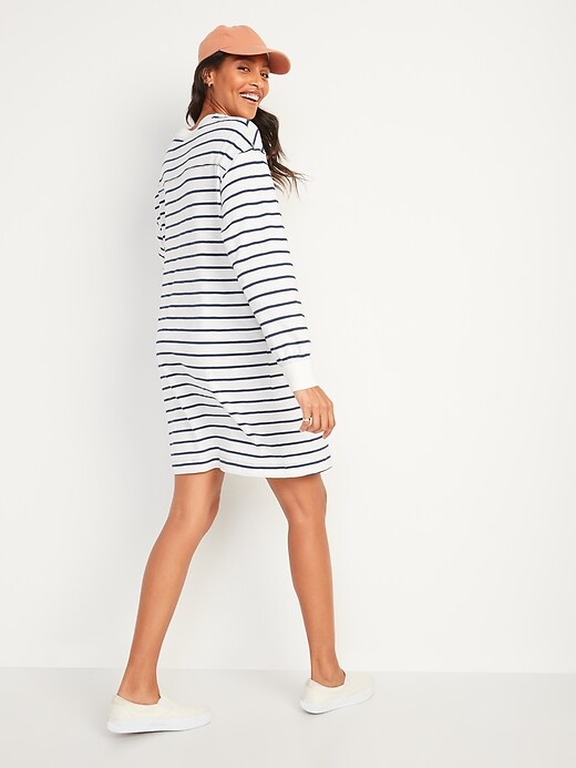 Image number 6 showing, Loose Vintage Striped Long-Sleeve T-Shirt Dress for Women