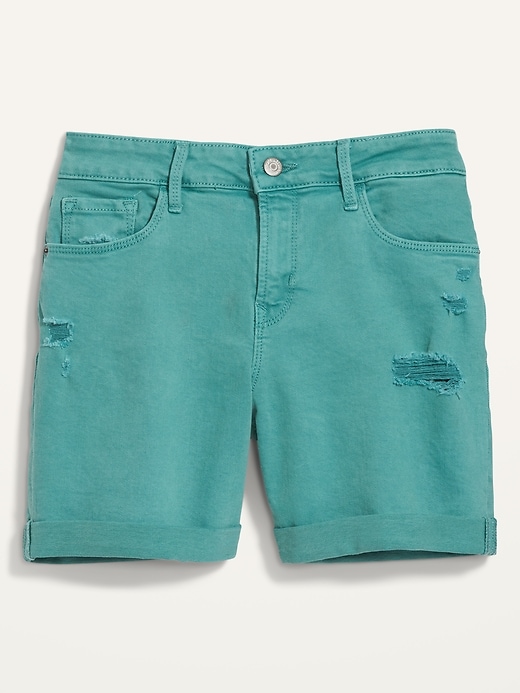 Mid-Rise Distressed Green-Color Jean Shorts -- 5-inch inseam | Old Navy