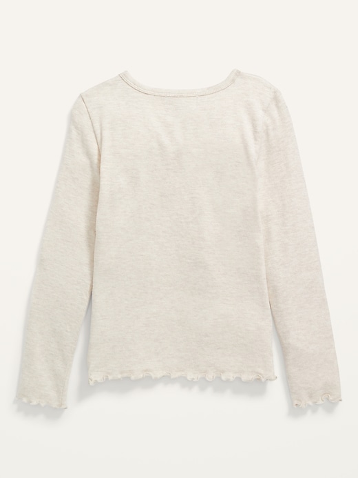 View large product image 2 of 2. Cozy Slub-Knit Lettuce-Edge Henley T-Shirt for Girls