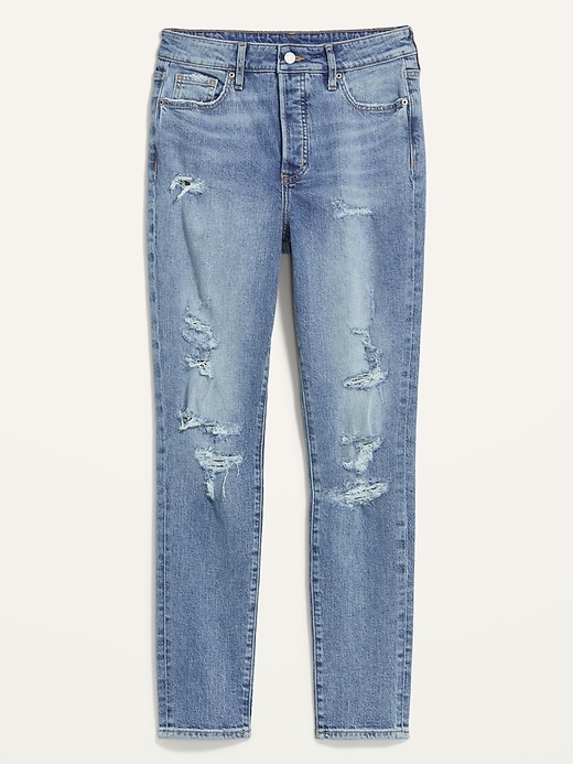 Image number 4 showing, Extra High-Waisted Button-Fly Pop Icon Distressed Skinny Jeans