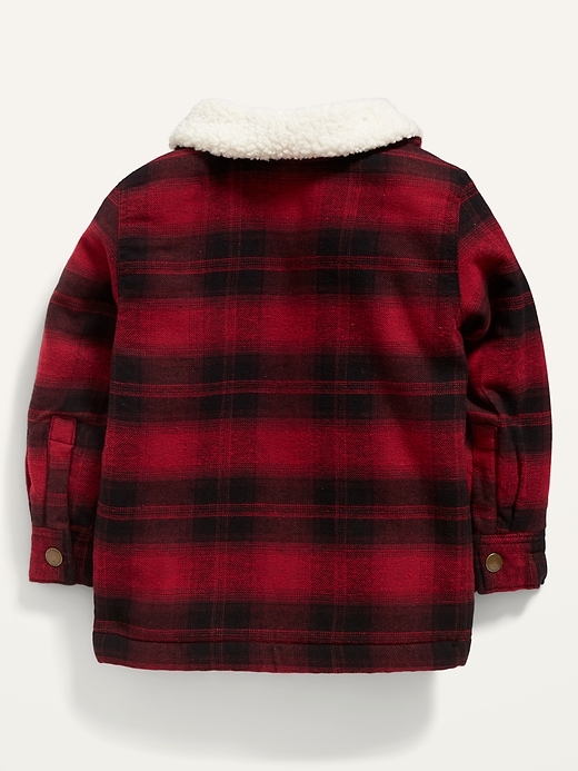View large product image 2 of 2. Sherpa-Lined Plaid Flannel Shirt Jacket for Toddler Boys