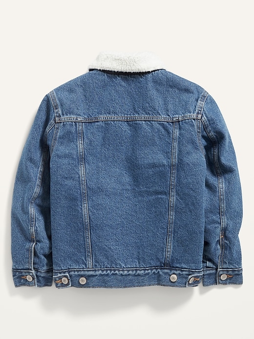 View large product image 2 of 2. Gender-Neutral Oversized Sherpa Jean Trucker Jacket for Kids