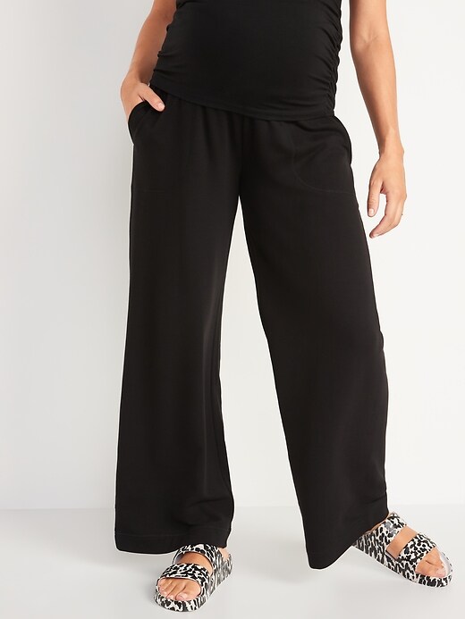 Image number 1 showing, Maternity Rollover-Waist Cozy-Knit Wide-Leg Sweatpants