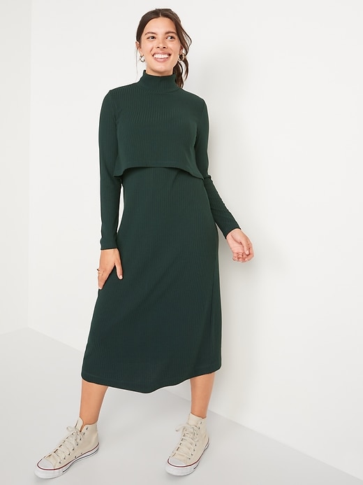 Image number 1 showing, Maternity Double-Layer Midi Nursing Sweater Dress
