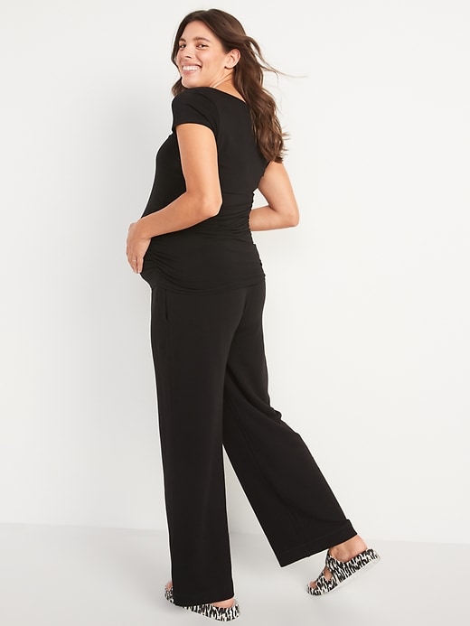 Image number 2 showing, Maternity Rollover-Waist Cozy-Knit Wide-Leg Sweatpants