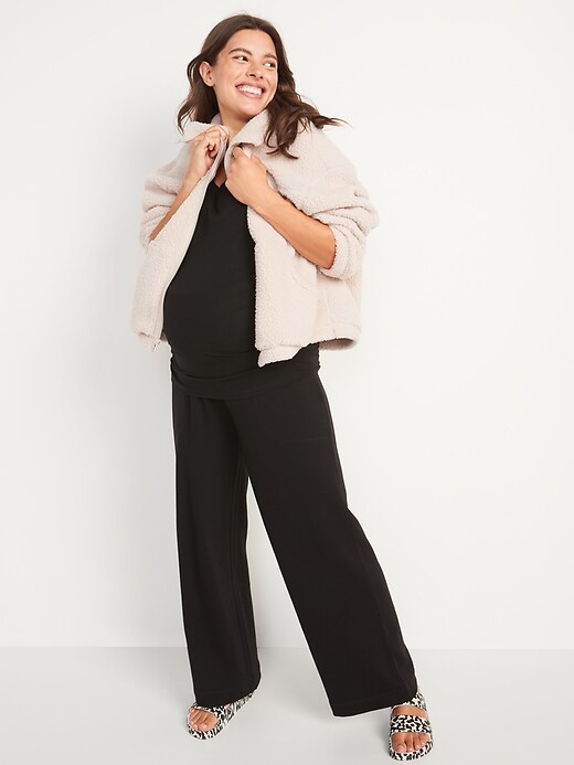 ASOS DESIGN Maternity wide leg trouser with linen in oatmeal