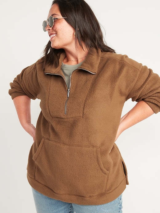 Image number 7 showing, Oversized Sherpa Quarter-Zip Tunic Sweatshirt