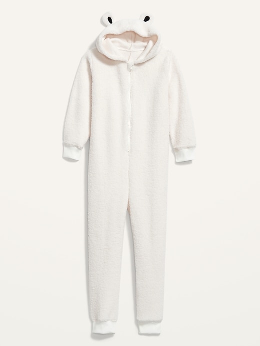 View large product image 2 of 2. Gender-Neutral Sherpa Hooded One-Piece Pajamas For Kids