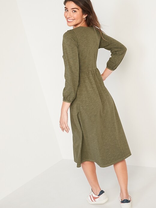 Image number 6 showing, Long-Sleeve Fit & Flare Slub-Knit Midi Dress for Women