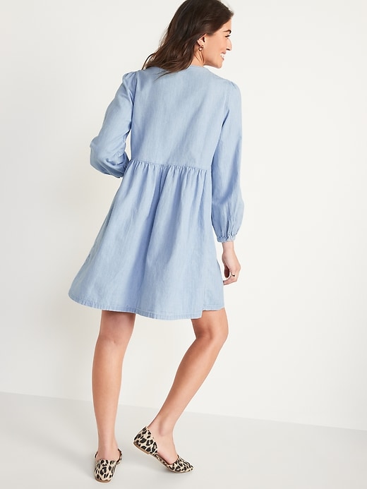 Image number 6 showing, Long-Sleeve Fit & Flare Chambray Mini Dress