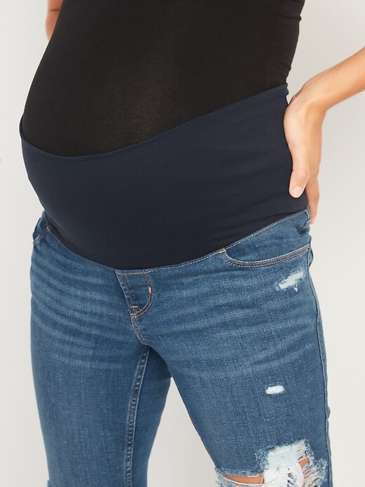 Image number 4 showing, Maternity Rollover-Panel Rockstar 360° Ripped Super Skinny Jeans