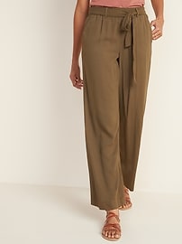 View large product image 3 of 3. High-Waisted Tie-Belt Soft Pants