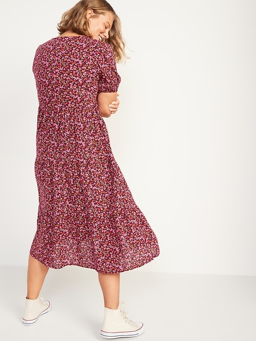 Image number 2 showing, Floral Puff-Sleeve Button-Front Midi Swing Dress for Women
