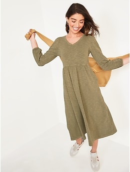 Long-Sleeve Fit & Flare Slub-Knit Midi Dress for Women | Old Navy