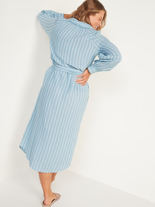 Image number 2 showing, Long-Sleeve Waist-Defined Striped Midi Dress for Women