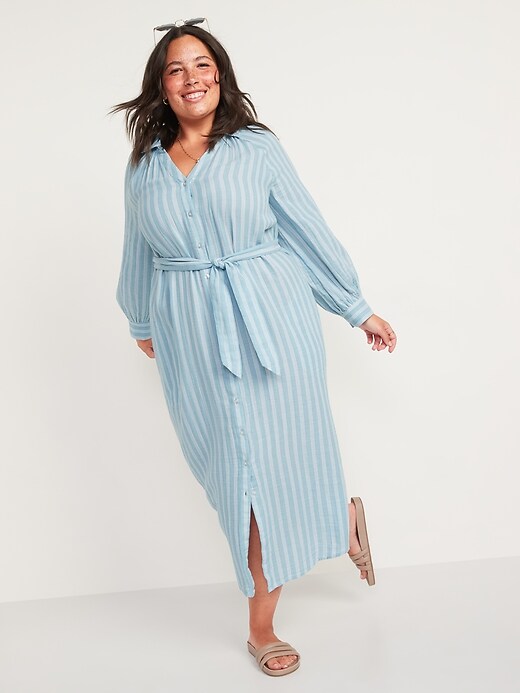 Image number 7 showing, Long-Sleeve Waist-Defined Striped Midi Dress for Women