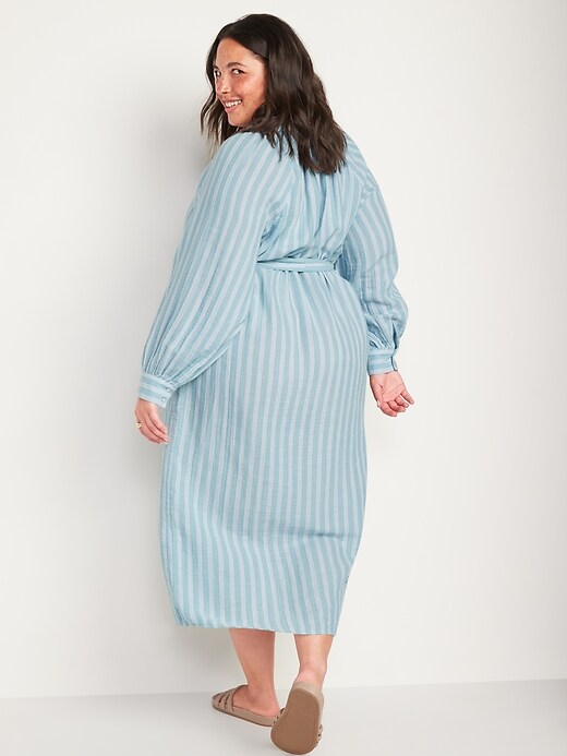 Image number 8 showing, Long-Sleeve Waist-Defined Striped Midi Dress for Women