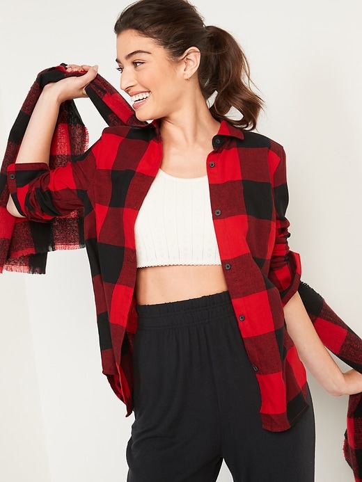 Old Navy Long-Sleeve Plaid Flannel Shirt for Women. 1