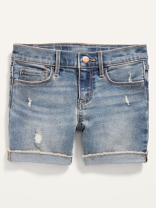 View large product image 1 of 2. Raw-Hem Midi Jean Shorts for Girls