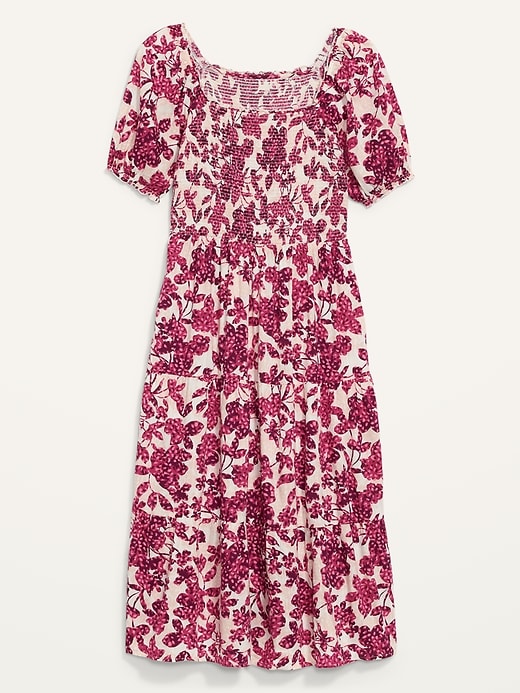 View large product image 2 of 2. Fit & Flare Puff-Sleeve Tiered Floral Midi Dress