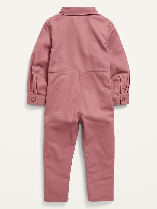 View large product image 2 of 2. Relaxed Long-Sleeve Button-Front One-Piece for Toddler Girls
