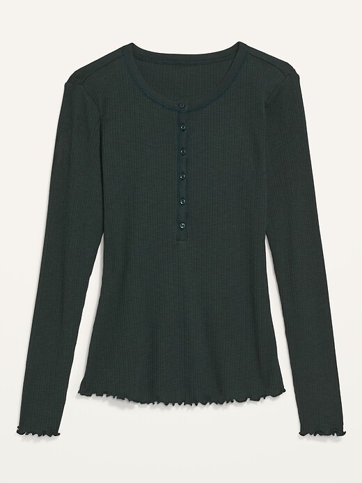 Image number 4 showing, Long-Sleeve Rib-Knit Henley T-Shirt for Women