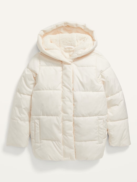View large product image 1 of 1. Sherpa-Lined Hooded Puffer Jacket for Girls