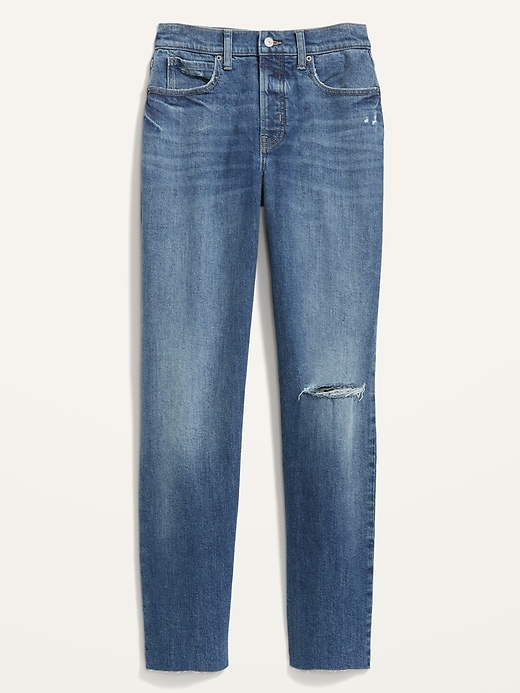 Image number 4 showing, Curvy Extra High-Waisted Button-Fly Sky-Hi Straight Ripped Jeans for Women