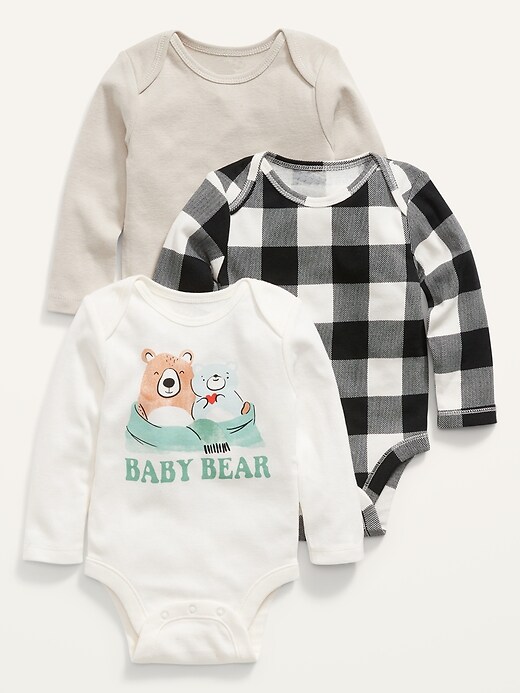 View large product image 1 of 2. Unisex 3-Pack Long-Sleeve Bodysuit for Baby