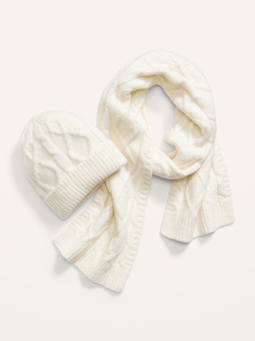 View large product image 1 of 1. 2-Pack Cable-Knit Beanie And Scarf Set For Women