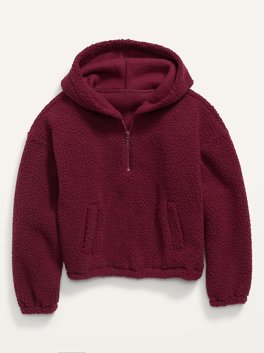 View large product image 1 of 1. Cozy Sherpa Quarter-Zip Pullover Hoodie for Girls