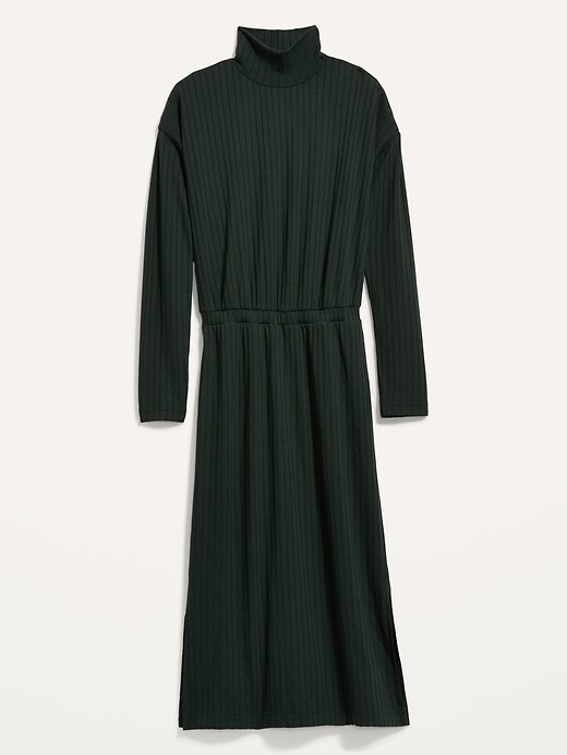 Image number 4 showing, Waist-Defined Rib-Knit Turtleneck Long-Sleeve Dress for Women