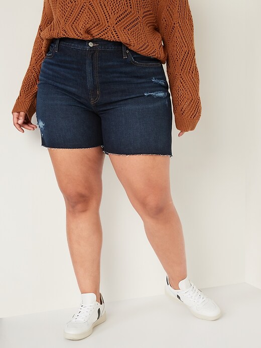Image number 7 showing, High-Waisted Slouchy Straight Ripped Cut-Off Jean Shorts -- 5-inch inseam