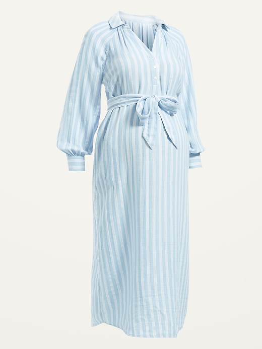 Image number 4 showing, Maternity Long-Sleeve Waist-Defined Midi Shirt Dress