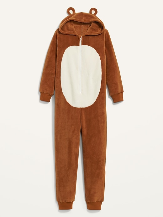 View large product image 2 of 2. Gender-Neutral Micro Fleece Hooded One-Piece Critter Pajamas For Kids