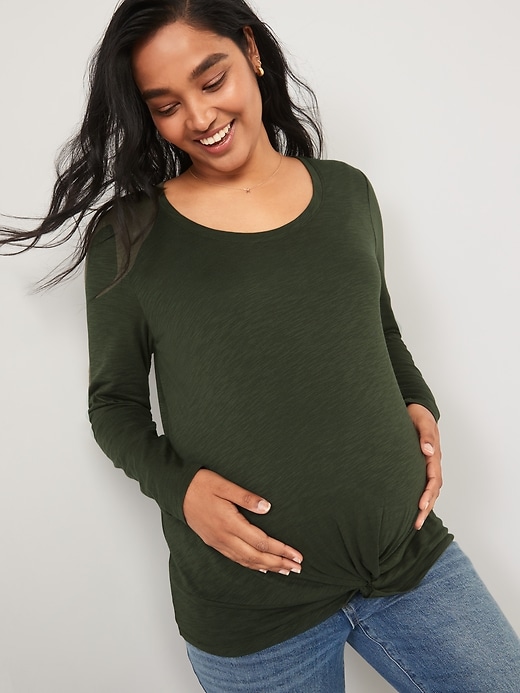 View large product image 1 of 1. Maternity Long-Sleeve Twist-Front Easy T-Shirt